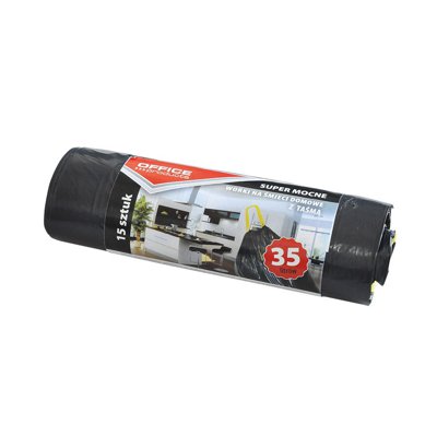 Worki na śmieci domowe z taśmą OFFICE PRODUCTS, super mocne (LDPE), 35l, 15szt., czarne