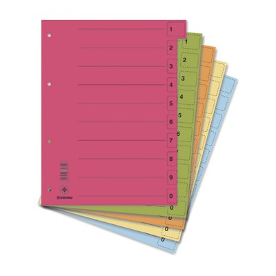 Przekładki DONAU, karton, A4, 235x300mm, 0-9, 50 kart z perforacją, mix kolorów