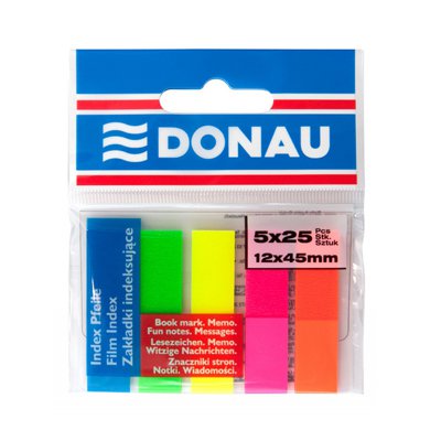 Zakładki indeksujące DONAU, PP, 12x45mm, 5x25 kart., mix kolorów