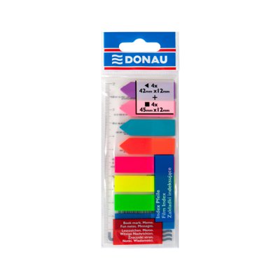 Zakładki indeksujące DONAU, PP, 12x45mm/12x42mm, stand. /strzałka, 4x25/4x25 kart., mix kolorów