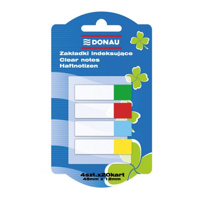 Zakładki indeksujące DONAU, PP, 12x45mm, 4x20 kart., mix kolorów