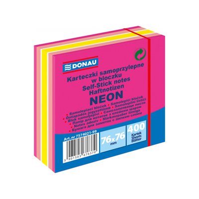 Kostka samoprzylepna DONAU, 76x76mm, 1x400 kart., neon-pastel, mix różowy