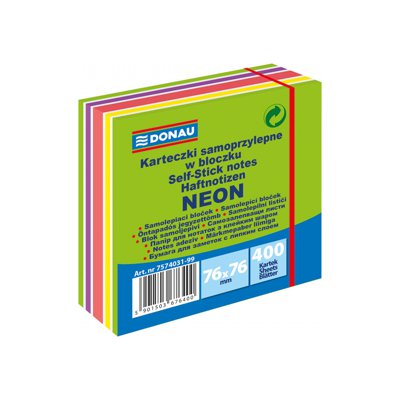 Kostka samoprzylepna DONAU, 76x76mm, 1x400 kart., neon-pastel, mix zielony