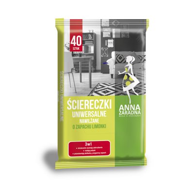 Ściereczki nawilżane ANNA ZARADNA, uniwersalne o zapachu limonki, 40 szt., białe chusteczki