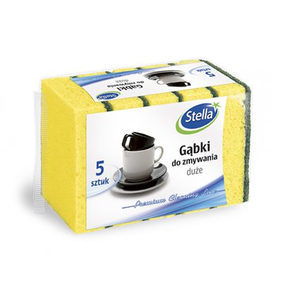Gąbki do zmywania STELLA, duże, 5 szt., pianka mix kolorów, czarna fibra