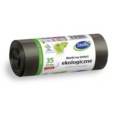 Worki na śmieci STELLA, ekologiczne, 35 l, 15 szt., czarny