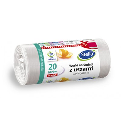 Worki na śmieci STELLA, z uszami, 20 l, 30 szt., białe, biały