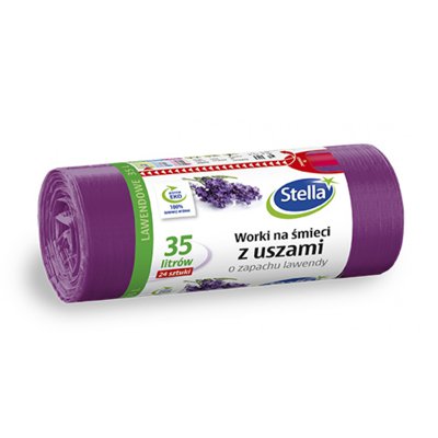 Worki na śmieci z uszami STELLA, zapach lawendy, 35 l, 24 szt., lawendowy