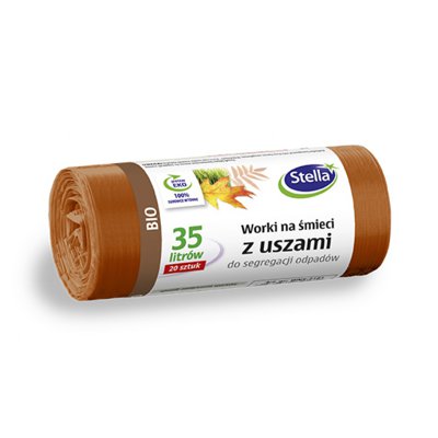 Worki z uszami STELLA, do segregacji odpadów bio, 35 l, 20 szt., brązowe, brązowy