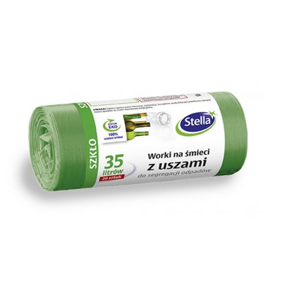 Worki z uszami STELLA, do segregacji szkła, 35 l, 20 szt., zielone, zielony