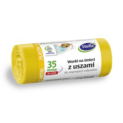 Worki z uszami STELLA, do segregacji metali i plastiku, 35 l, 20 szt., żółte, żółty