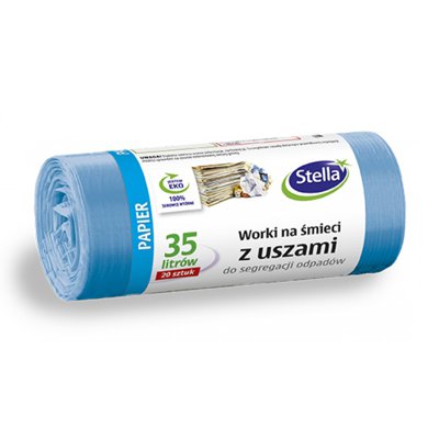 Worki z uszami STELLA, do segregacji odpadów papierowych, 35 l, 20 szt., niebieskie, niebieski