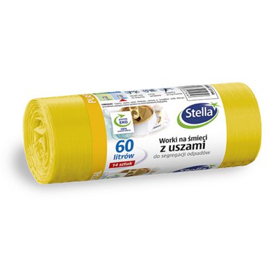 Worki z uszami STELLA, do segregacji plastiku i metali, 60 l, 14 szt., żółte, żółty