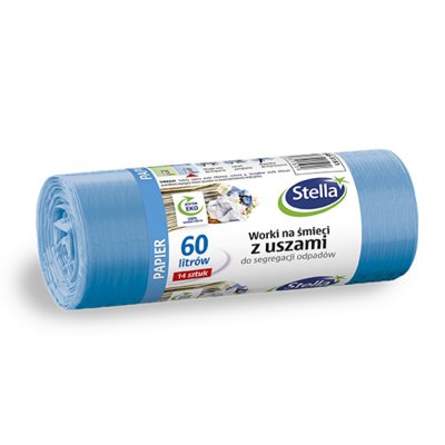 Worki z uszami STELLA, do segregacji odpadów papierowych, 60 l, 14 szt., niebieskie, niebieski