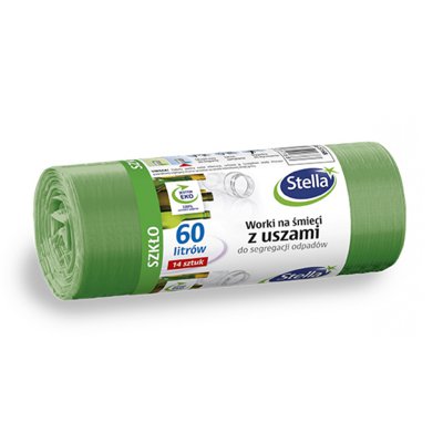 Worki z uszami STELLA, do segregacji szkła, 60 l, 14 szt., zielone, zielony