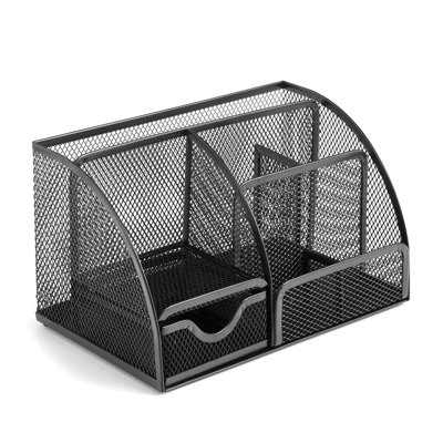 Przybornik na biurko Q-Connect Office Set, metalowy, z miejscem na listy, czarny
